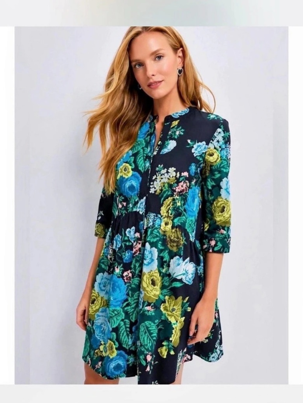 NWT Tuckernuck Black Verdant Flora Royal Shirt Dress Size XXS Cotton Stretch